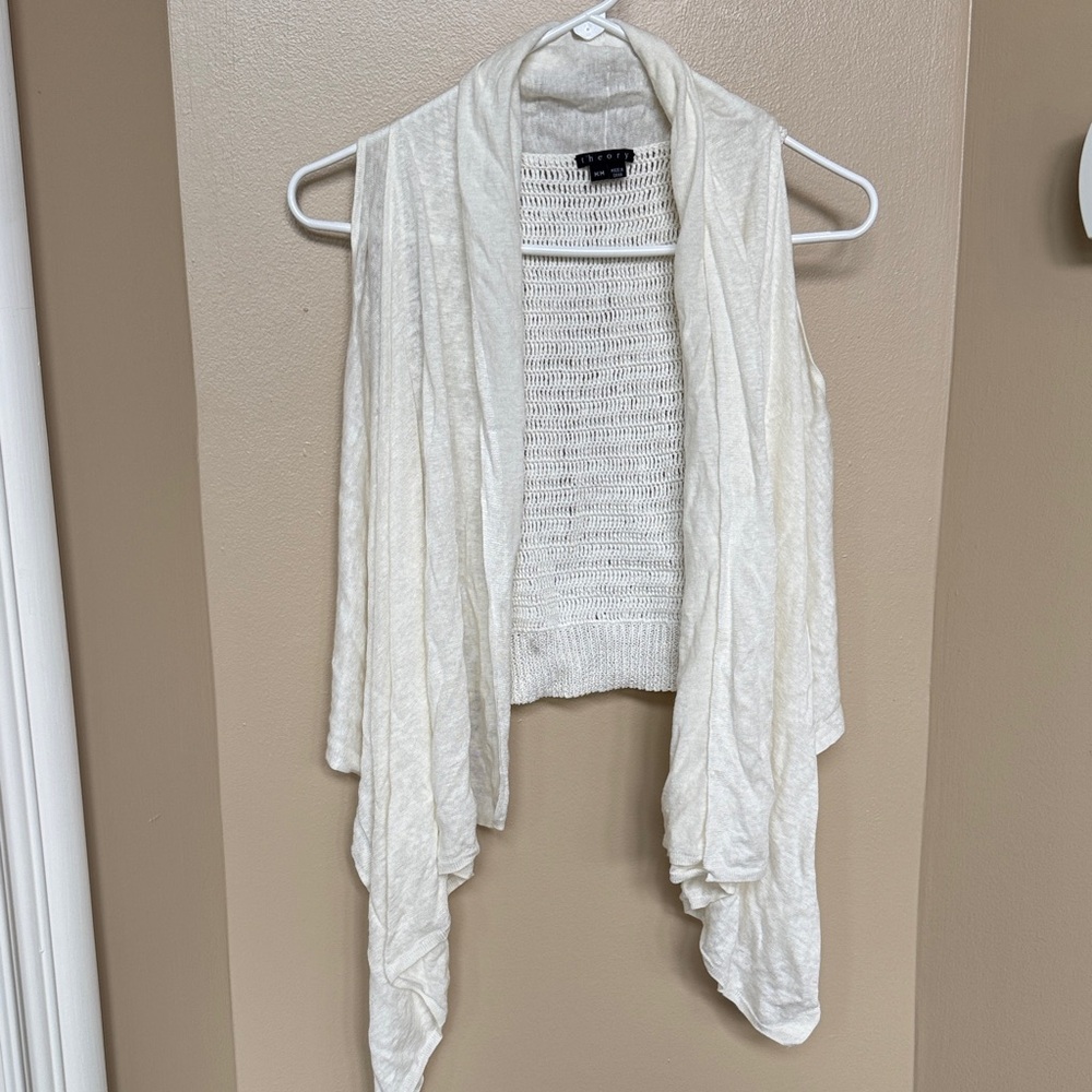 Theory Cream Draped Open-Front Vest size medium like new